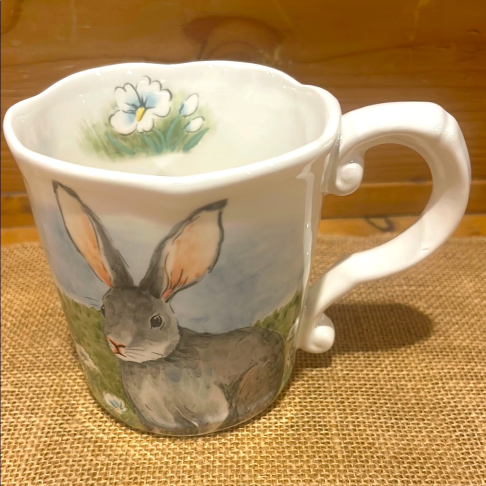 NWT Maxcera Charming Rabbit Mug with Floral Design